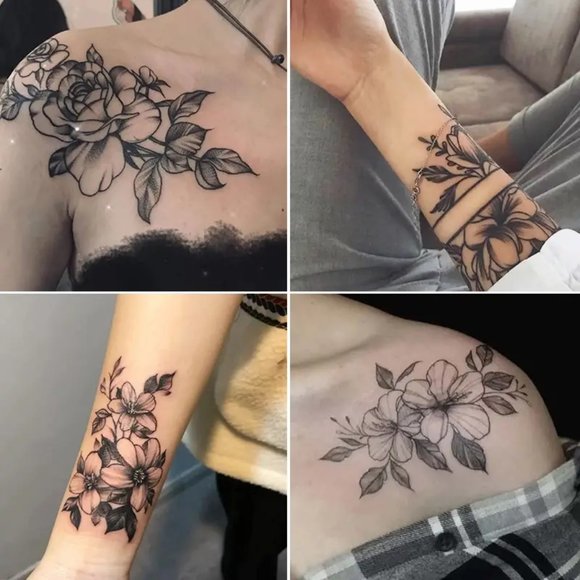 Accessories - 12 pcs Long-Lasting Waterproof Flower Tattoo Stickers for Women - Easy to Apply